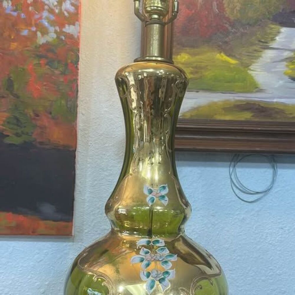Mid Century Green Glass Lamp
